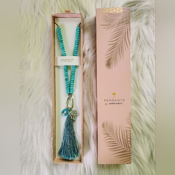 Bomb Party Jewelry - NWT Bomb Party 'Palms in Paradise' Turquoise Silver Plated 30" Pendant Necklace